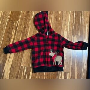 Plaid Red and Black Kids Hoodie with Reindeer Design
